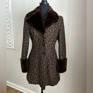 Gorgeous Leopard Print Faux Fur Trim Coat